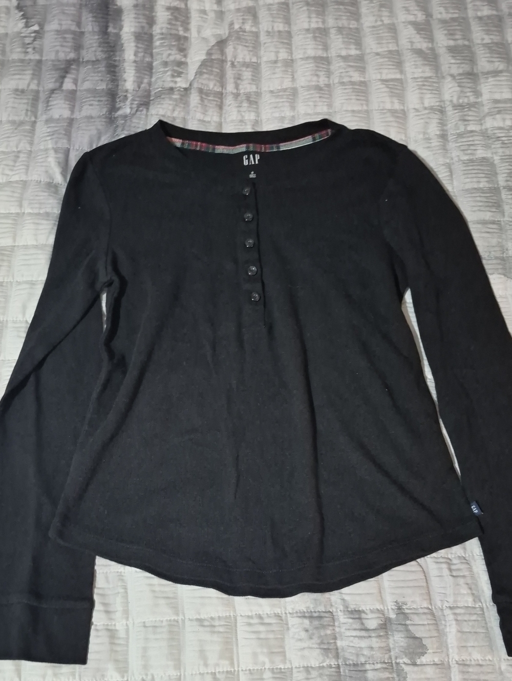 GAP Black Long Sleeve Button Henley Top